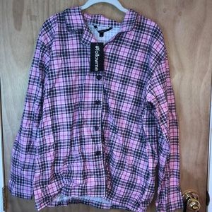 Plaid button up pajama shirt
